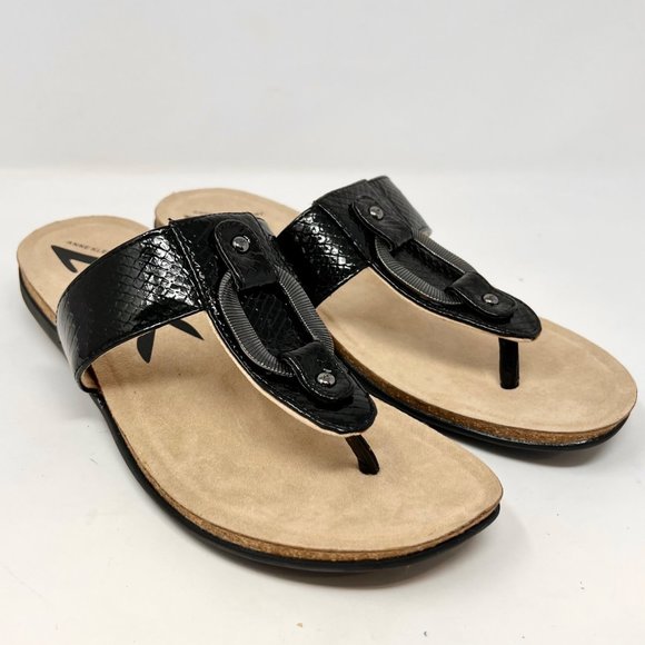 Ann Klein Quela‎ Faux Leather Black Sandal Flip Flop Thong Size 9M - Picture 3 of 11